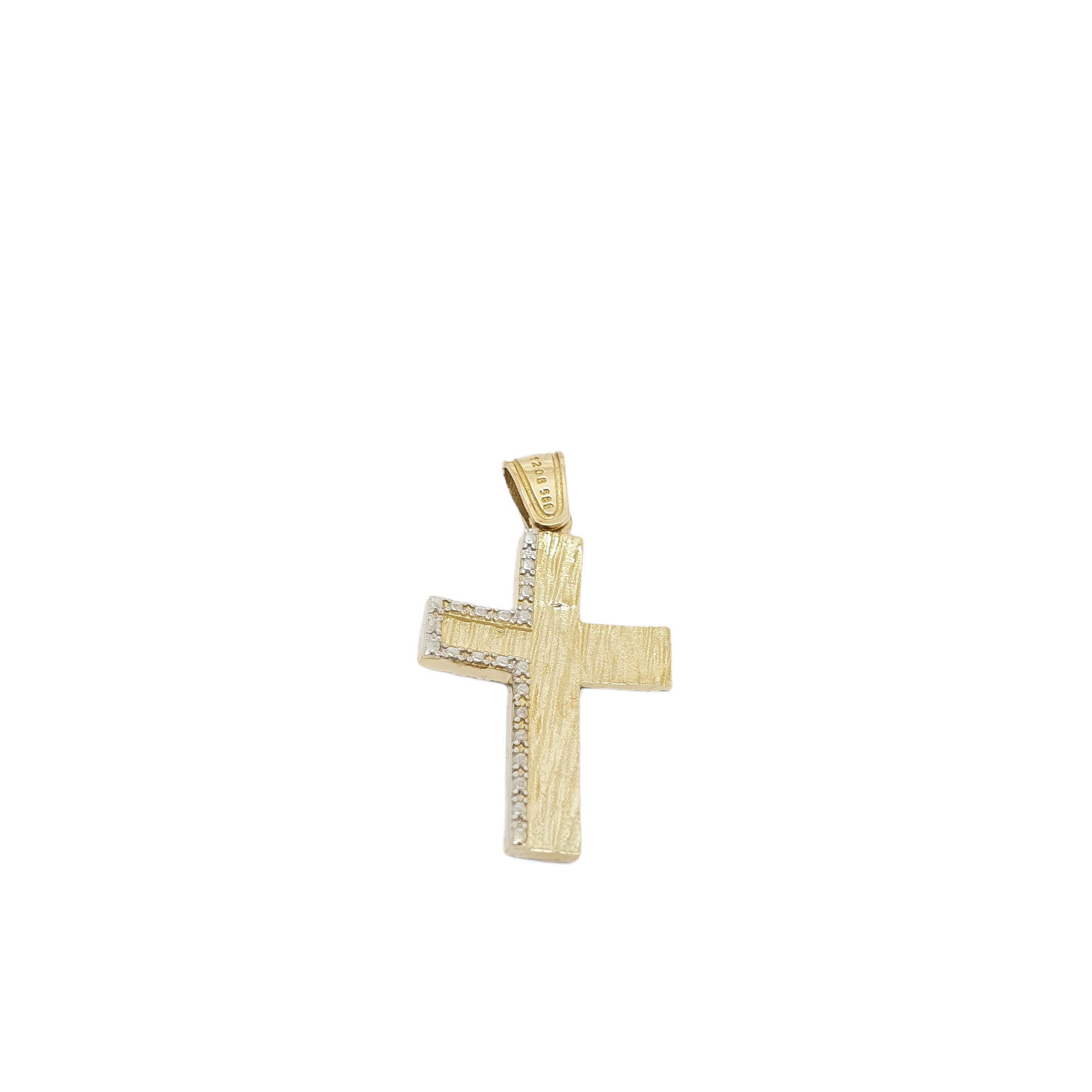 Croce in oro giallo e oro bianco k14 con zirconi cubici ( code H1891)